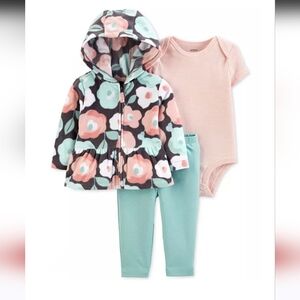 Baby Girls 3-Pc. Floral-Print Fleece Hoodie, Striped Bodysuit & Leggings Set
